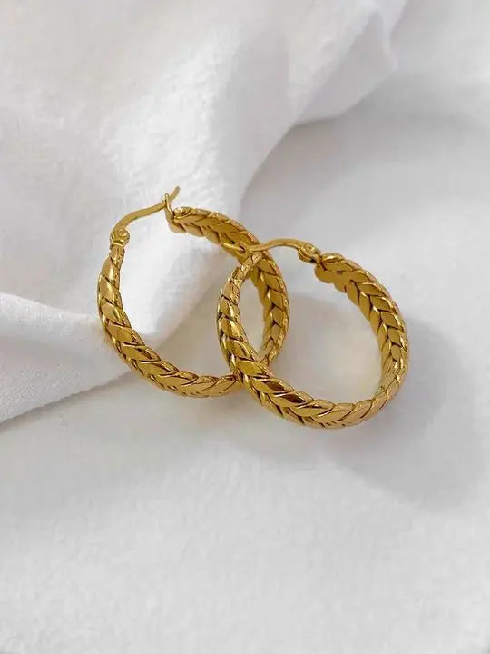ANENJERY 316L Stainless Steel Gold Color Wheat Hoop Earrings for Women Luxtry Geometric Jewelry Festival Gift