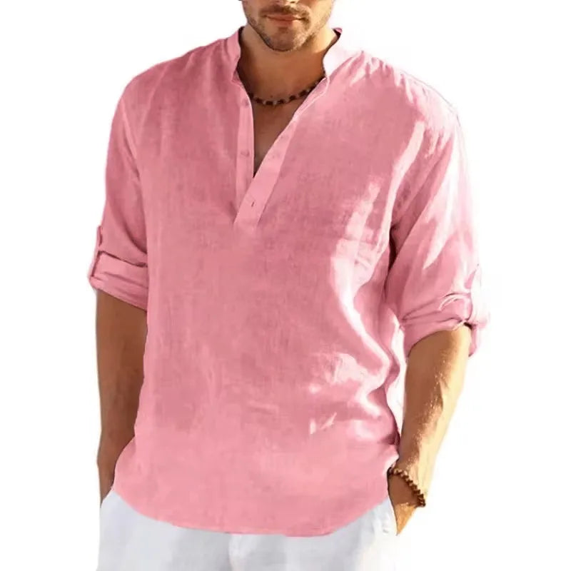 Autumn Men's Long Sleeve Tshirts Solid Color Loose Casual Tops Breathable Lightweight Shirt Men Cotton Mens Designer Streetwear