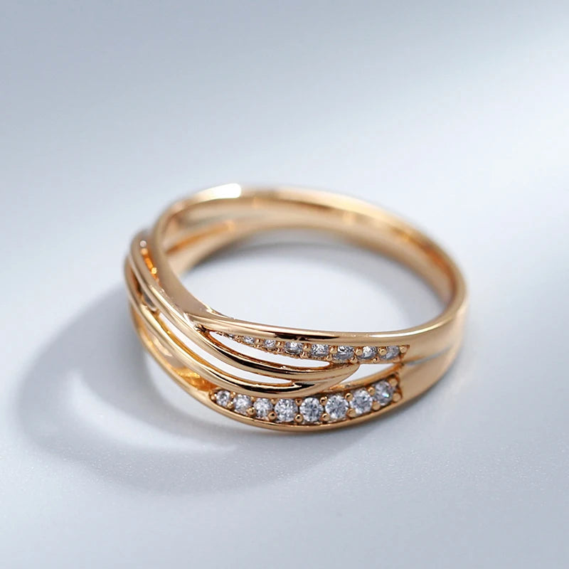 Kinel Simple Geometry Cross Ring for Women Fashion Design 585 Rose Gold With Natural Zircon Korean Party Daily Jewelry Girl