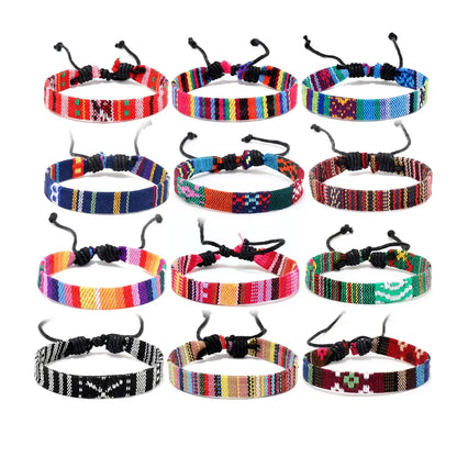 12Pcs Nepal Ethnic Colorful Bracelet Set For Women Bohemia Fabric Braided Rope Wristbands Men Bangle Fashion Summer Jewelry