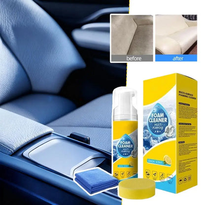 Car Interior Foam Cleaner Kit With Sponge And Towel Lemon Scent Foam Cleaner For Auto Detailing Powerful Car Foam Cleaner