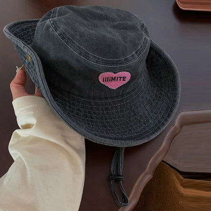 Stylish Unisex Fedora Hat with Heart Embroidery and Wide Brim Perfect for Outdoor Activities like Hiking and Camping