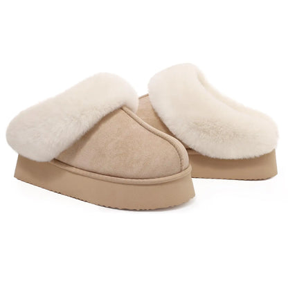 Litfun Fuzzy Platform Slippers For Women Winter Warm House Shoes With Memory Foam Outdoor Anti-Slip Fashion Fur Fluffy Slippers