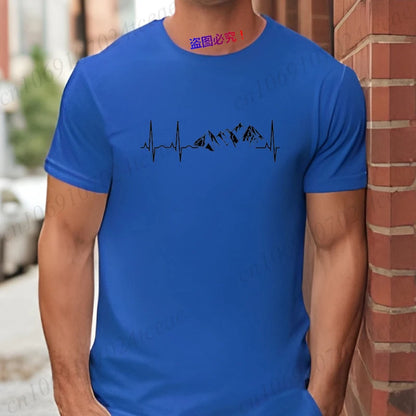 Mountain Heartbeat T-shirt for Men Climbing Hiking Graphic Y2k Tops Casual Streetwear Short Sleeve Tees Men's Oversized Clothing