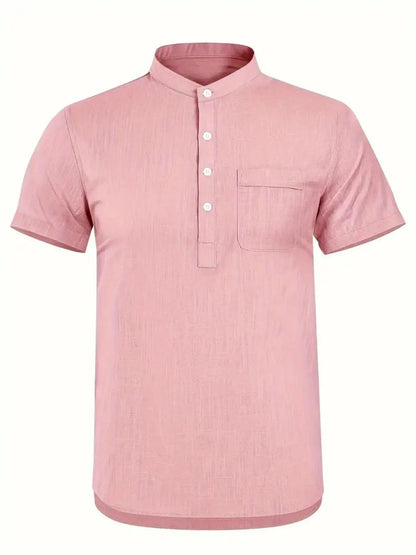 Men's Plus Size Cotton Linen Shirt with Pocket Casual Polo Shirt  Short Sleeve Shirts  Summer Lightweight Beach Tops