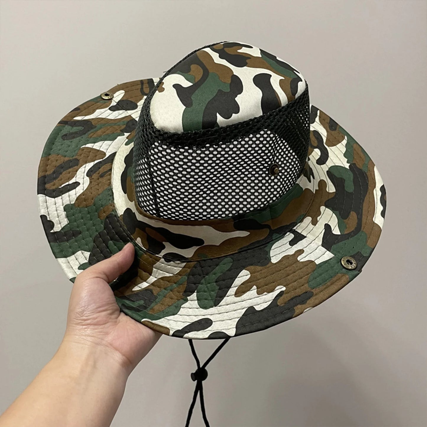 Summer Bucket Hats Hollow out Breathable Wide Brim Fisherman Hat Drawstring UV Protection Casua Hats for Outdoor Travel Hiking