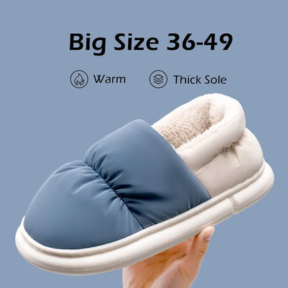 Big Size 48 49 Winter Warm Slippers Men Down Waterproof Soft Bottom Home Shoes Plush Women Indoor House Couples Anti Slip Slides
