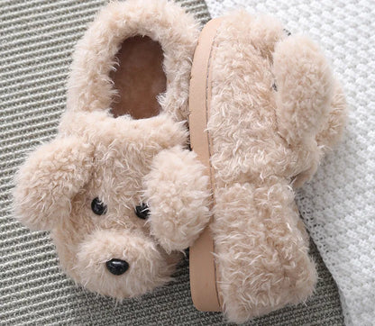 Gacimy Winter Warm Cotton Slippers For Women Comfortable Cute Dog Furry Shoes Couple Indoor Soft Platform Bedroom Plush Slippers