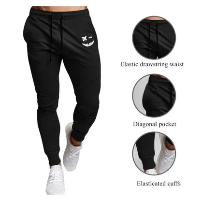 Men's smiling face printed jogging pants training sports pants fitness jogging pants anime sportswear thin and breathable