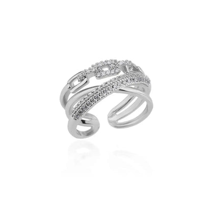 Zircon Twist Chain Open Rings For Women Stainless Steel Geometric Twist Wrapped Adjustable Ring Wedding Aesthetic Jewelry Gift