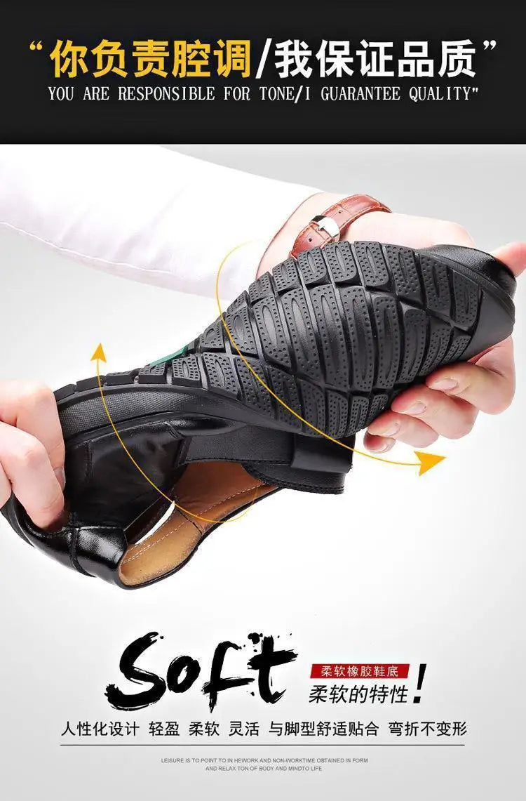 2026 Men Leather Shoes Business Casual Forma Wear High Heels Soft Sole Non-Slip Summer Sandals Black Leather Shoes Luxury Shoes