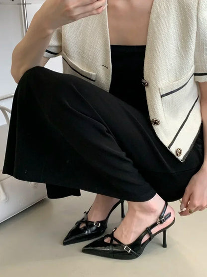 Street Style Sexy Buckle Strap Women Pumps Elegant Pointed Toe Thin High Heels Banquet Party Slingback Shoes Sandals