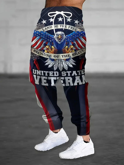 2025 new men's casual pants 3D American Patriot printed jogging pants 100% polyester light elastic rope with pocket sports pants