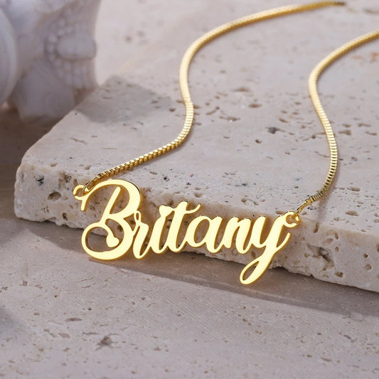 Personalized Box Chain Name Necklace Optional Font Fashion Custom Nameplate Necklace Stainless Steel Women Clavicle Jewelry