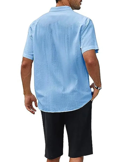 Men's Plus Size Short Sleeve Shirts Cotton Linen Henley Shirts Lightweight Vacation Collar Beach Shirts  Hawaiian T Shirt