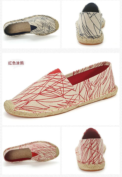2026 Summer Autumn Men Canvas Shoes Breathable Men's Casual Shoes Slip-On Hemp Shoes Graffiti Espadrilles Women Footwear Flats