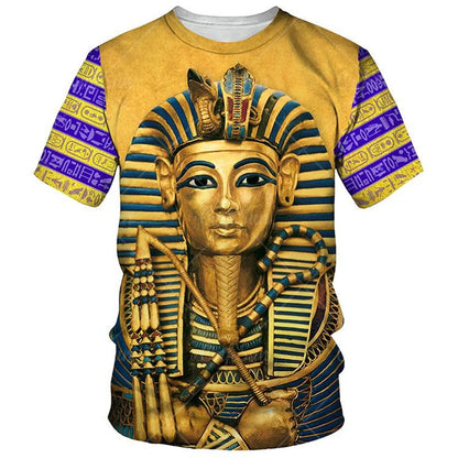 Summer Retro Style T Shirt For Men Fashion Egyptian Pharaoh Print Short Sleeve Tee Shirts Quick Dry Men's Crew Neck Loose Tops
