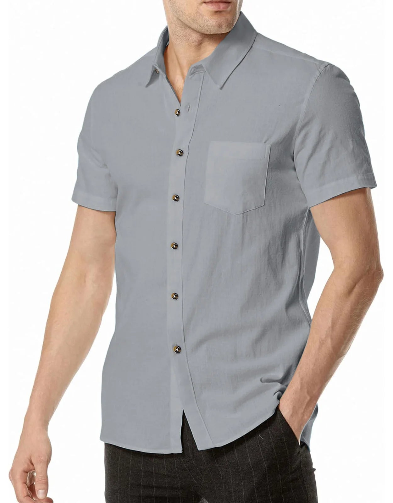 Men's Plus Size Short Sleeve Shirts Cotton Linen Henley Shirts Lightweight Vacation Collar Beach Shirts  Hawaiian T Shirt