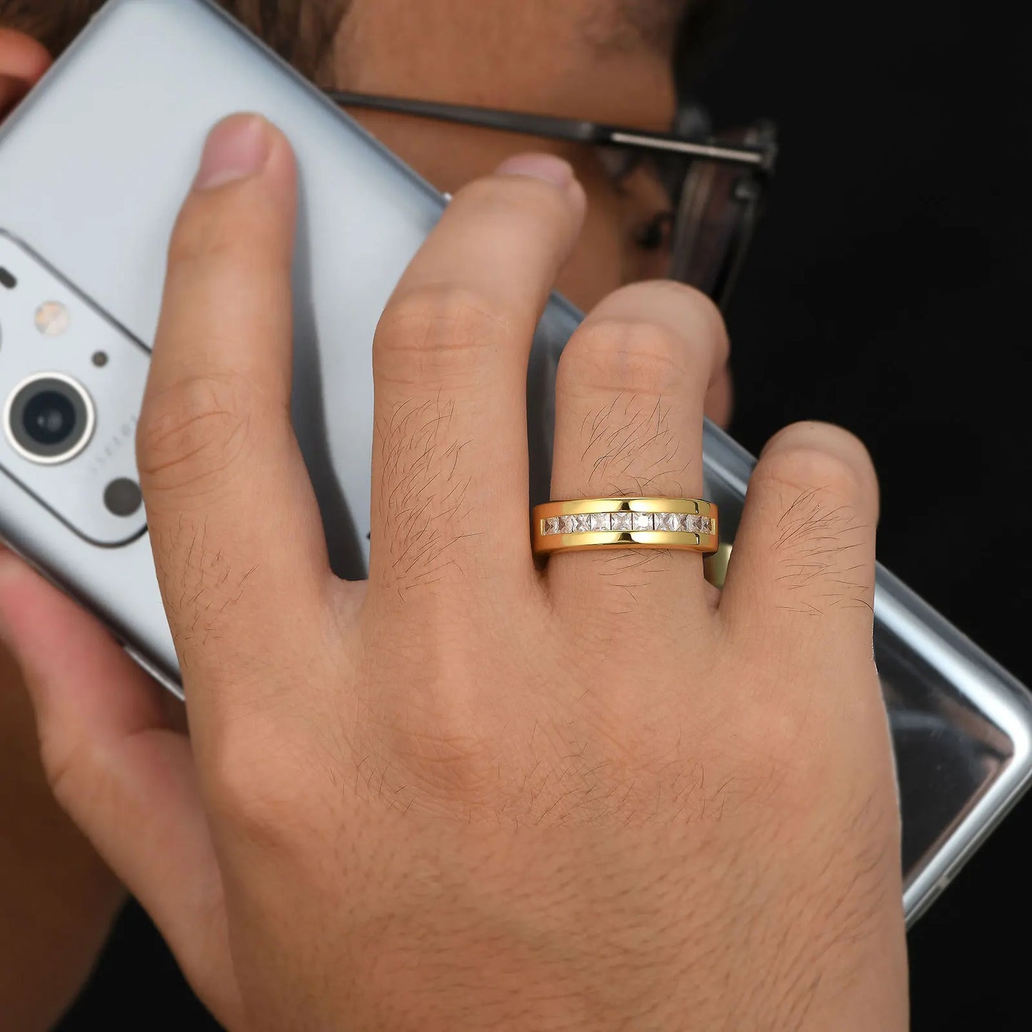 Newshe 925 Silver Certified Moissanite Mens Wedding Band Half Eternity Princess Cut Lab Created Diamond Ring Luxury Jewelry