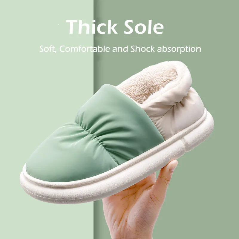 Big Size 48 49 Winter Warm Slippers Men Down Waterproof Soft Bottom Home Shoes Plush Women Indoor House Couples Anti Slip Slides