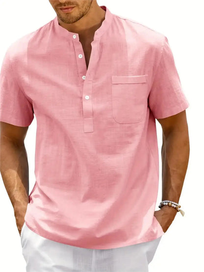 Men's Plus Size Cotton Linen Shirt with Pocket Casual Polo Shirt  Short Sleeve Shirts  Summer Lightweight Beach Tops