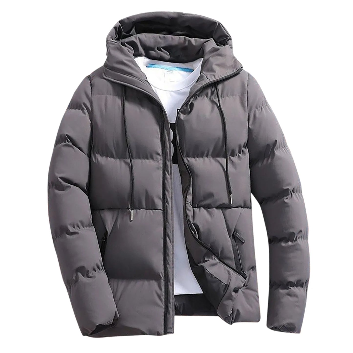 Men's Winter Parkas Versatile Solid Zipper Hooded Loose Wolfeel Quilted Jacket Outdoor Solid Color Warm Puffer Parkas For Men