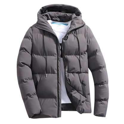 Men's Winter Parkas Versatile Solid Zipper Hooded Loose Wolfeel Quilted Jacket Outdoor Solid Color Warm Puffer Parkas For Men