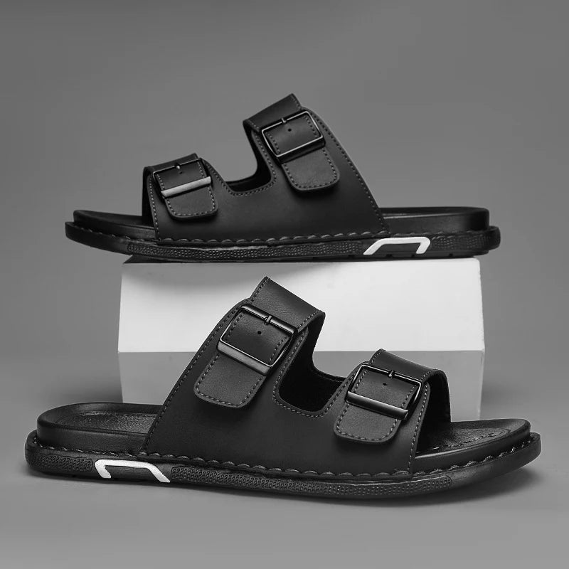 Shoes Men Sandals Slippers Sneaker Leather Men's Sneakers Summer Beach Shoes Sandals For Male Large Size Black Casual Sandals