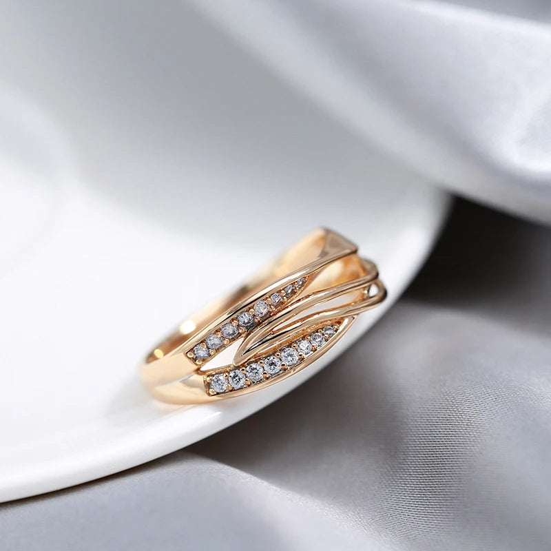 Kinel Simple Geometry Cross Ring for Women Fashion Design 585 Rose Gold With Natural Zircon Korean Party Daily Jewelry Girl