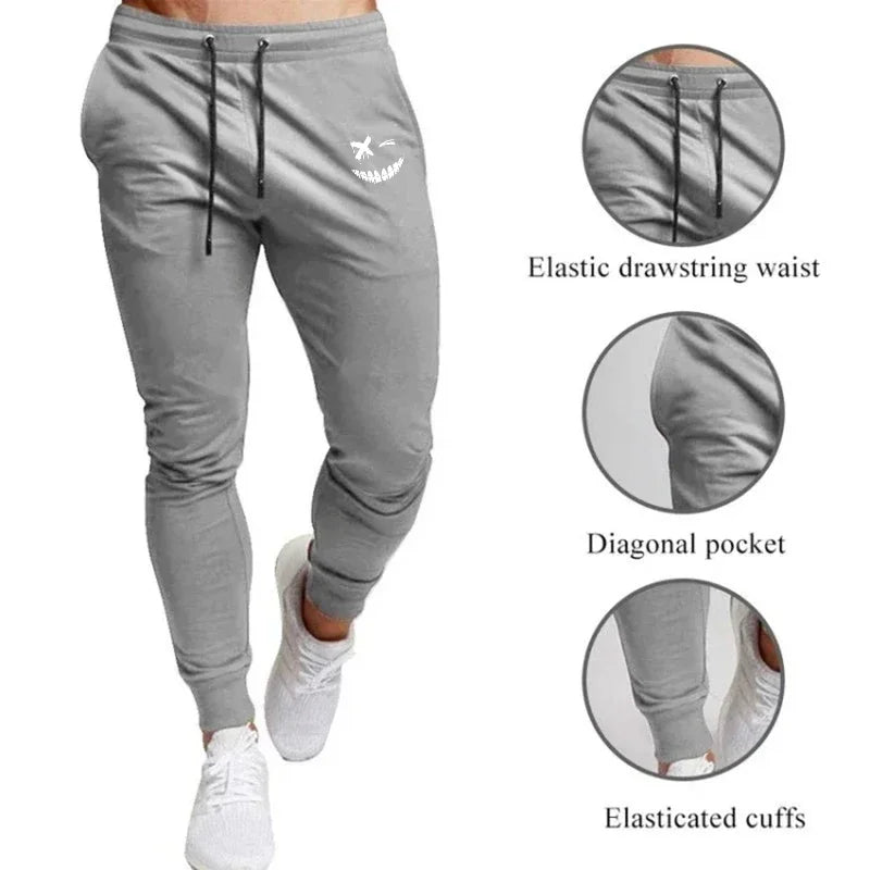 Men's smiling face printed jogging pants training sports pants fitness jogging pants anime sportswear thin and breathable