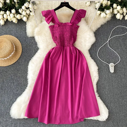 YuooMuoo Korean Fashion A-line Women Dress 2025 Aesthetic Slim Elastic Waistband Summer Dress Vacation Style Lady Beach Vestidos