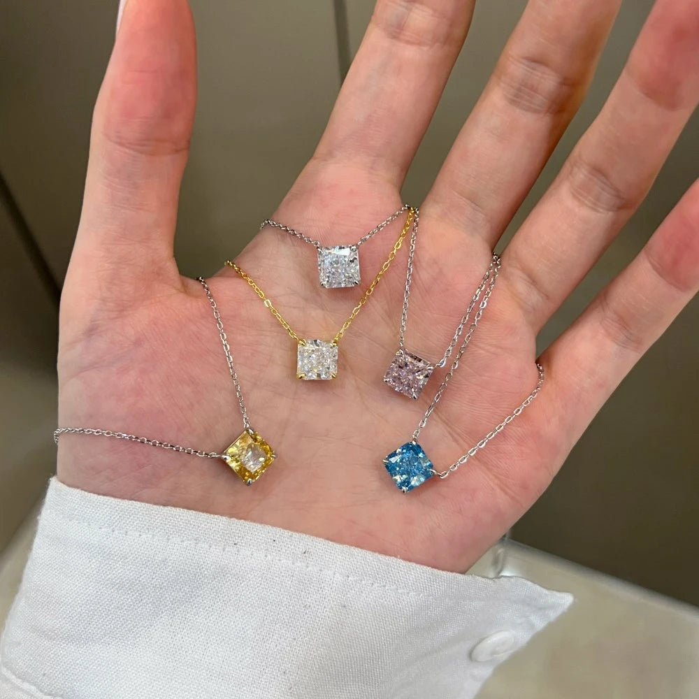 Vinregem Sparkling Crushed Ice Cut Lab Created Sapphire Gems Pendant Necklaces 100% 925 Sterling Silver Fine Jewelry Wholesale