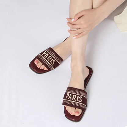 Summer Women Letter Flat Sandals Casual Comfortable Slip Slide 2024 Fashion Vintage Slippers Shoes Classic New