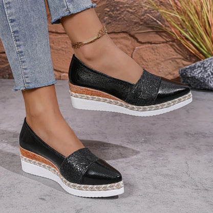 2025 Women Single Sneakers Pointed Head Wedge Platform Shoes for Women Mouth Anti-slip Shallow Casual Sneakers Zapatos Mujer