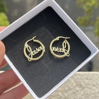 DUOYING Custom Nameplate Earrings Hoops 20mm 18K Gold Plated Stainless Steel Letter Round Earring Jewelry For Kids Gift