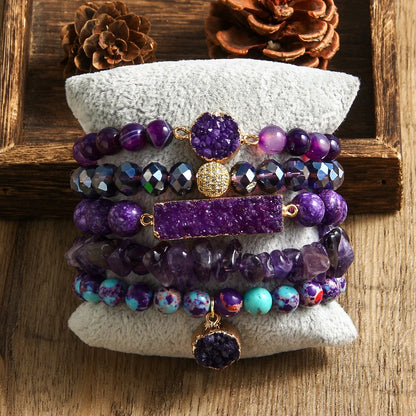 RH Fashion Boho Jewelry Natural Stone & Druzy Charm Bracelet & Bangle 5pc Bracelets Sets For Women Jewelryes Gift DropShip