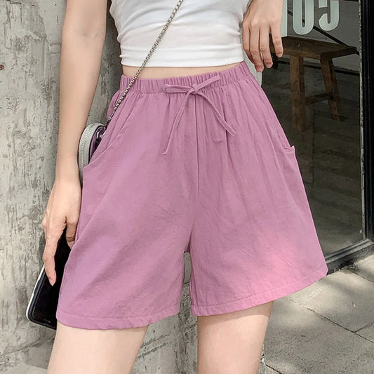 Shorts For Women Summer  Outside Wear Wide Leg Large Size Pants Drawstring Loose Wide Leg Elastic High Waisted Trousers Trendy