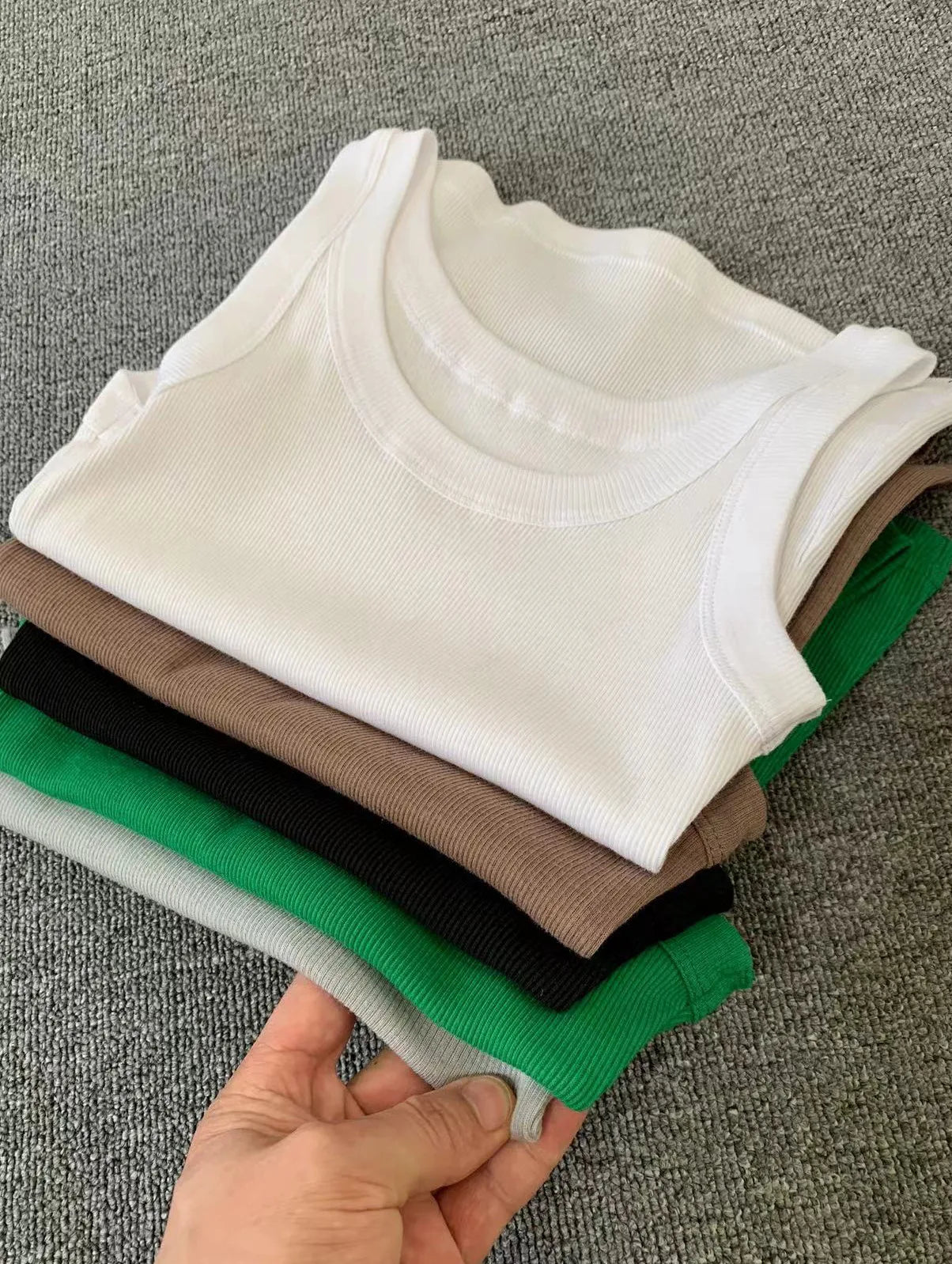 Women's Basic Ribbed Knitted Tank Top Solid Color Elastic Comfortable Sleeveless Camisole Summer Casual Green/Blue Soft Tees