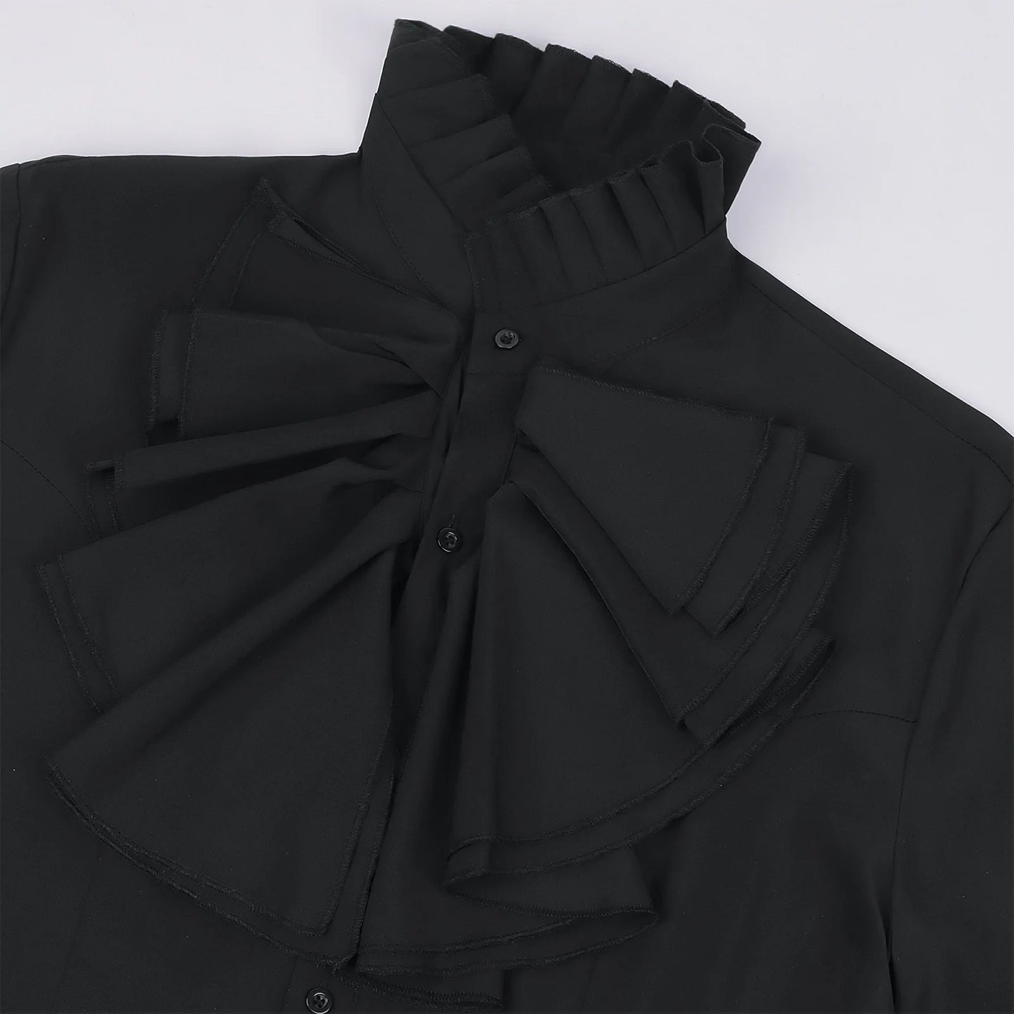 2026 Black&White Vintage Court-Style Stand Collar Ruffled Shirts for Men,Gothic Pleated Cuffs Glamorous Pirate-Style Men's Shirt