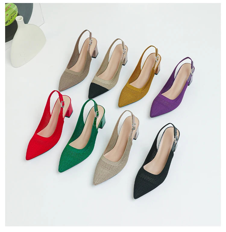 Summer Women's High Heel Sandals Knitted Small Hole Breathable Shoes 2025 New Style (6cm High)