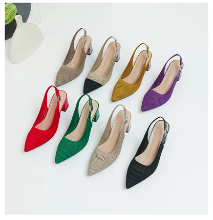 Summer Women's High Heel Sandals Knitted Small Hole Breathable Shoes 2025 New Style (6cm High)