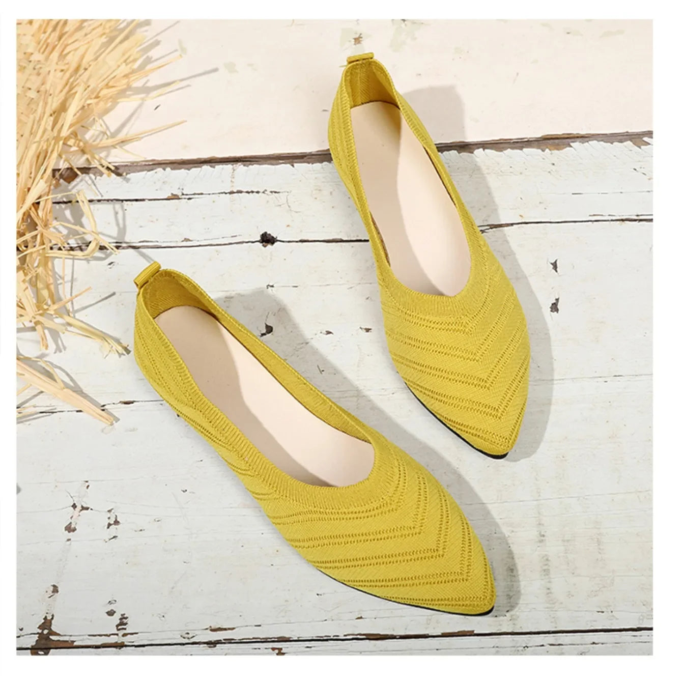 Women's Pointed Toe Flat Shoes Solid Color Knitted Slip on Shoes Casual Breathable Ballet Flats Women Flat Shoes  Loafers Women