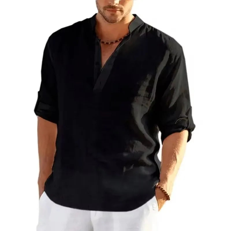 Autumn Men's Long Sleeve Tshirts Solid Color Loose Casual Tops Breathable Lightweight Shirt Men Cotton Mens Designer Streetwear