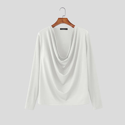 INCERUN Men T Shirt Satin Patchwork Long Sleeve Casual Male Tee Tops Streetwear 2026 Pleated Fashion Party Leisure Men Clothing