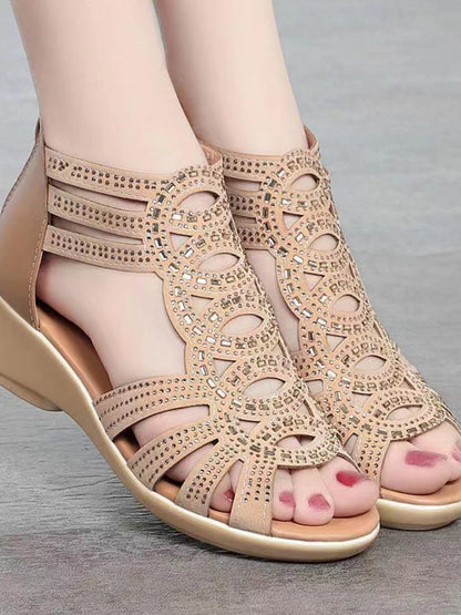 Real Soft Leather Roman Sandals Women's Chunky Heel Mom Shoes Fashion Outerwear Women's Sandals Wedge Women's Shoes 2023