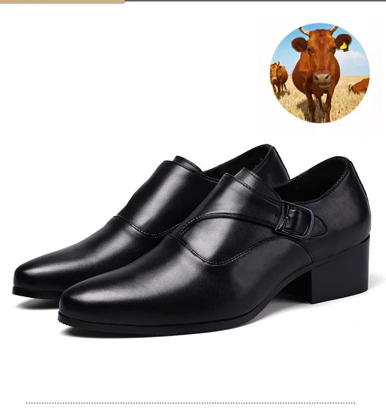 Leather Men Dress Shoes High Heel British Mens Elevator Business Shoes Wedding Party Male Oxford Footwear Increasing 6/8cm