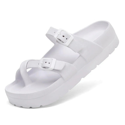 Bebealy Fashion Sandals for Women and Men Pillow Slippers Double Buckle Sandals Adjustable Slides EVA Flat Sandals Beach Sandals