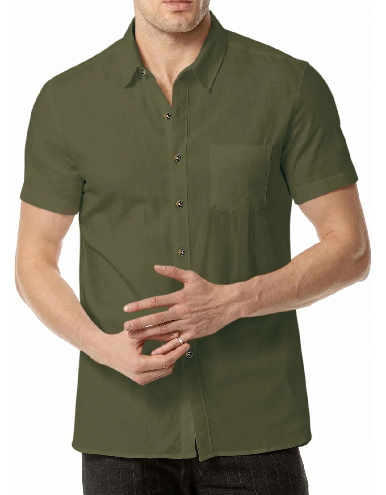 Men's Plus Size Short Sleeve Shirts Cotton Linen Henley Shirts Lightweight Vacation Collar Beach Shirts  Hawaiian T Shirt