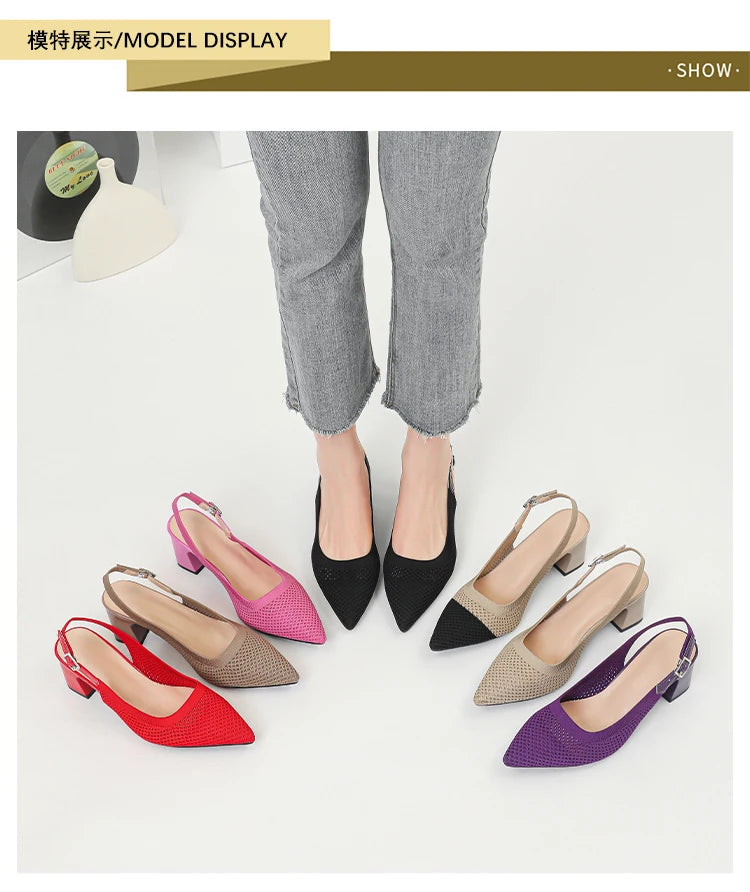Summer Women's High Heel Sandals Knitted Small Hole Breathable Shoes 2025 New Style (6cm High)