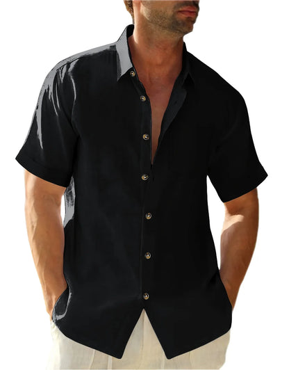 Men's Plus Size Short Sleeve Shirts Cotton Linen Henley Shirts Lightweight Vacation Collar Beach Shirts  Hawaiian T Shirt